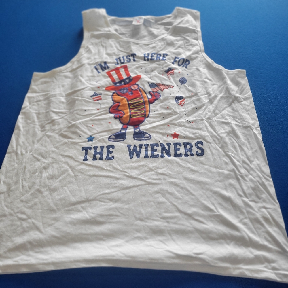 White Graphic Tank Top / Patriotic / BBQ / Wieners / Hot Dog / Cookout